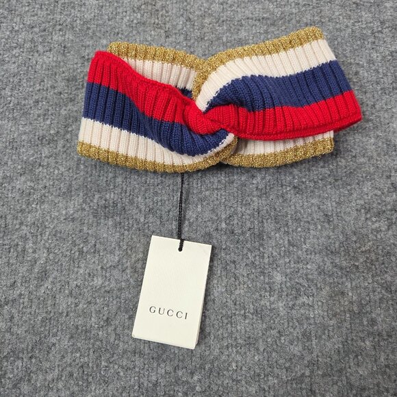 GUCCI SYLVIE WEB WOOL‎ HEADBAND Red/Blue/White/Gold Knit NEW W/ Tags RARE Medium main image 9